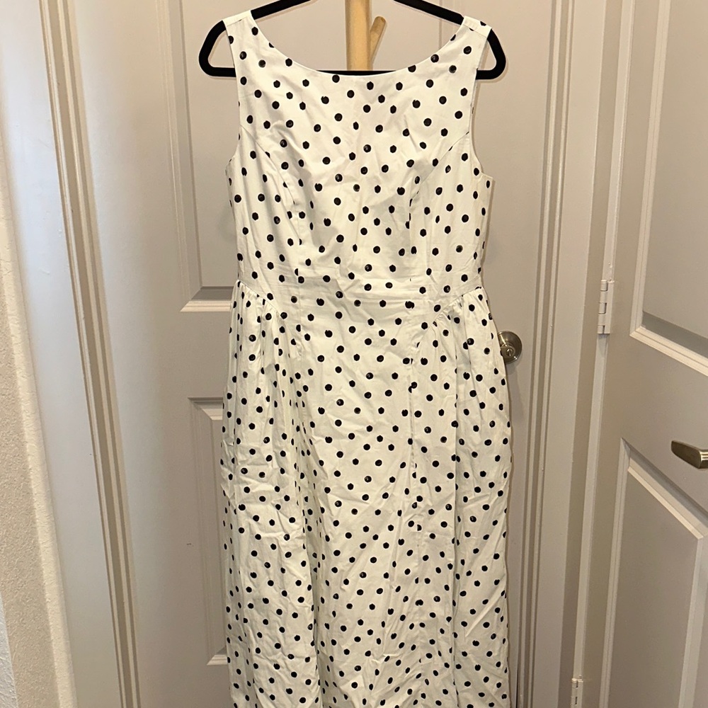a new day White Dress with Black Polka Dots
